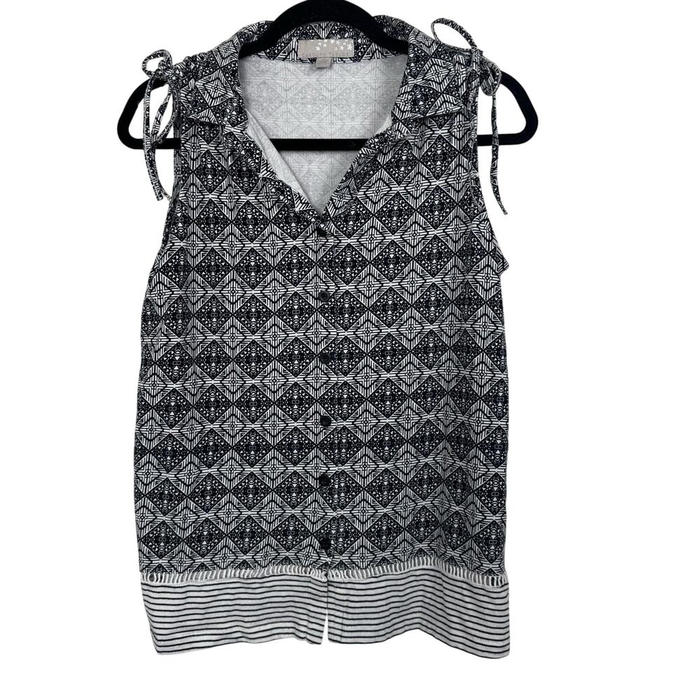 Carolyn Taylor Cotton Button Front Tank Top Mix Print Size Small Cinch Shoulder